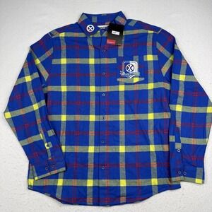 Cakeworthy Shirt Mens Large Blue Plaid X-Men Xavier Flannel Button Up Marvel